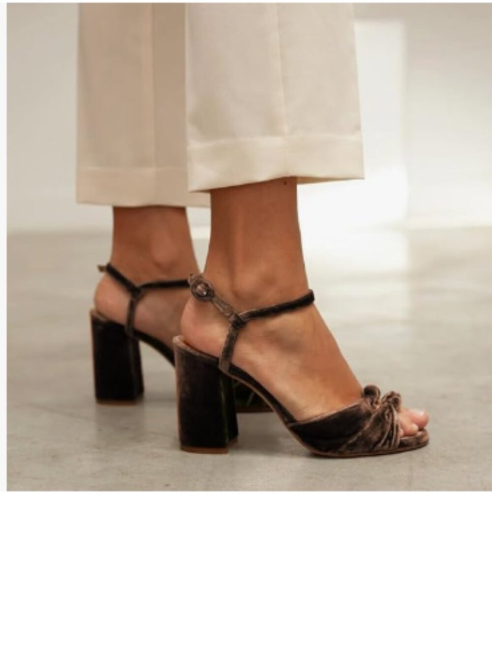 FSJ Nut-brown Velvet Heeled Sandals Ankle Strap High Block Open Toe Dress Shoes